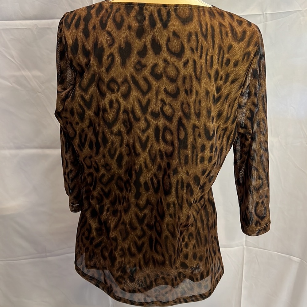 Chaps Mesh Leopard Wrap Bust Top 1X - Picture 4 of 8